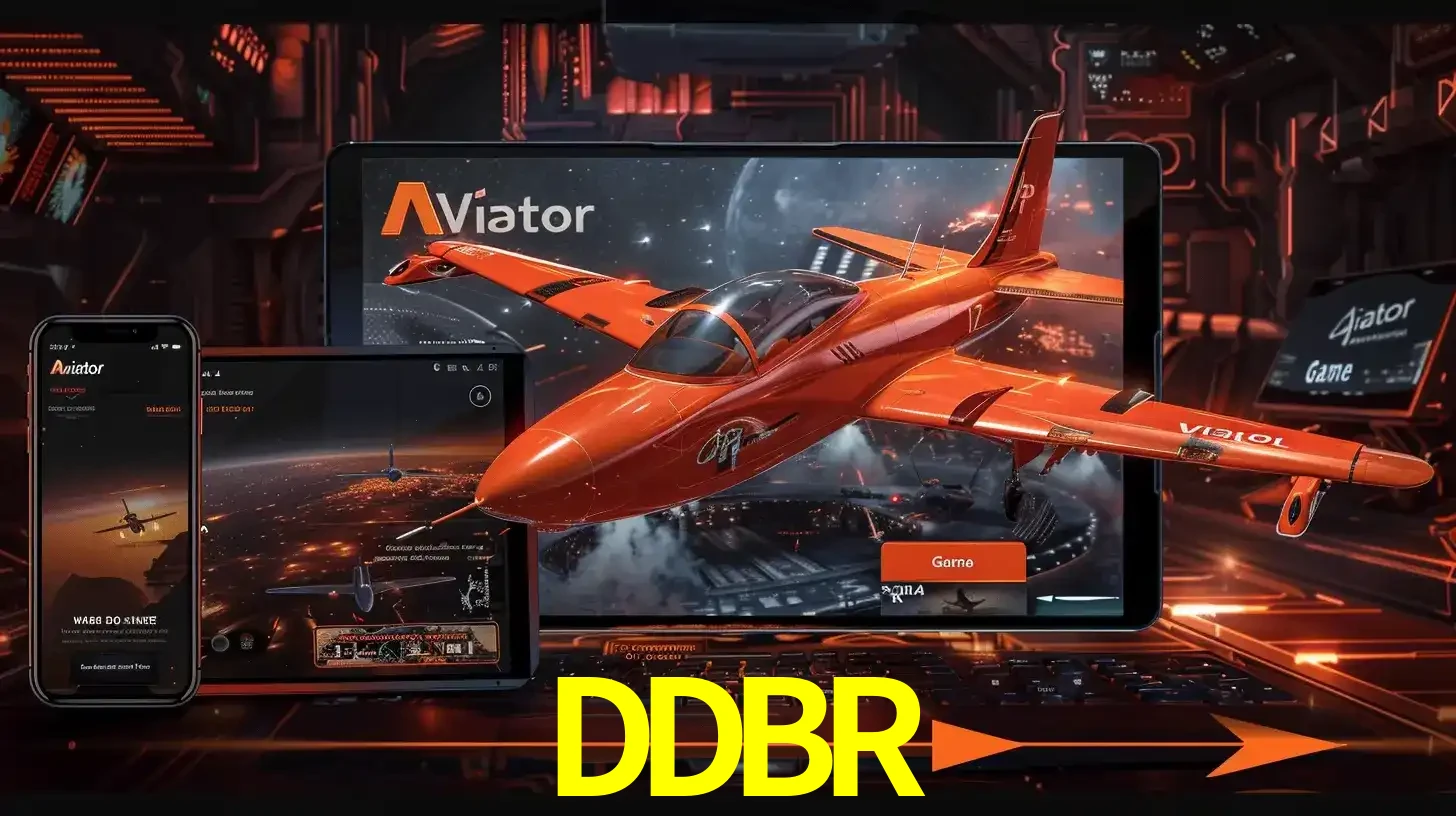 Apresentação tecnológica do jogo Aviator com um avião saindo da tela de um tablet, demonstrando a experiência imersiva em múltiplos dispositivos no DDBR.