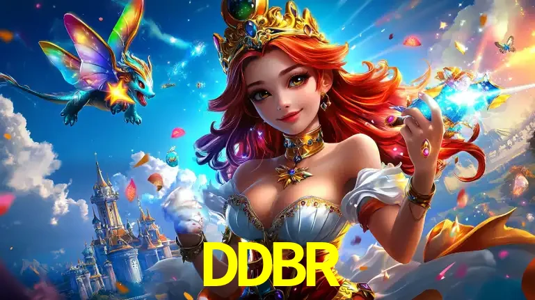 A princesa de um reino de fantasia mágico, com seu pequeno dragão, apresentando um mundo de prêmios encantados nos jogos de caça-níqueis do cassino DDBR.